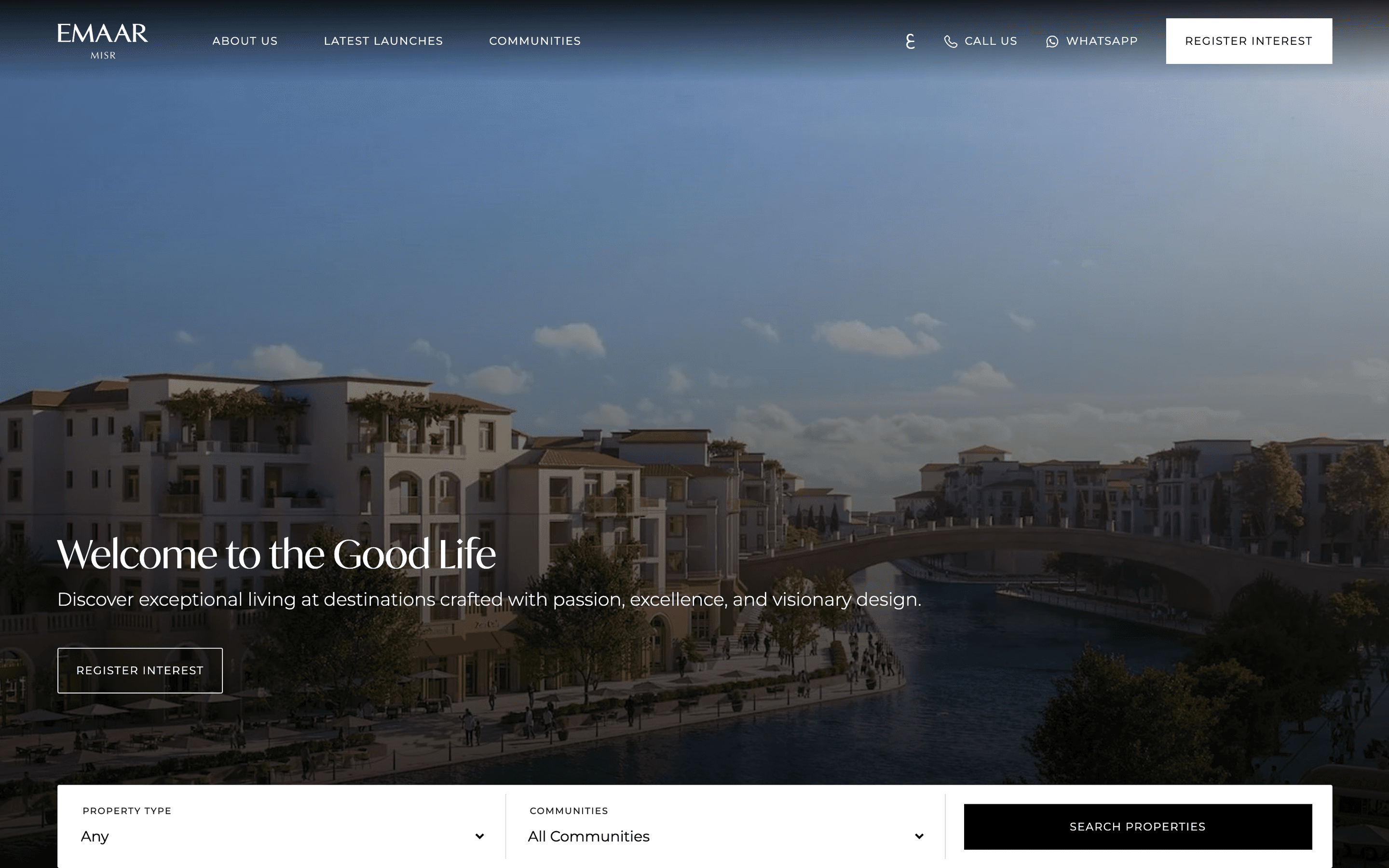 Emaar International websites desktop interface