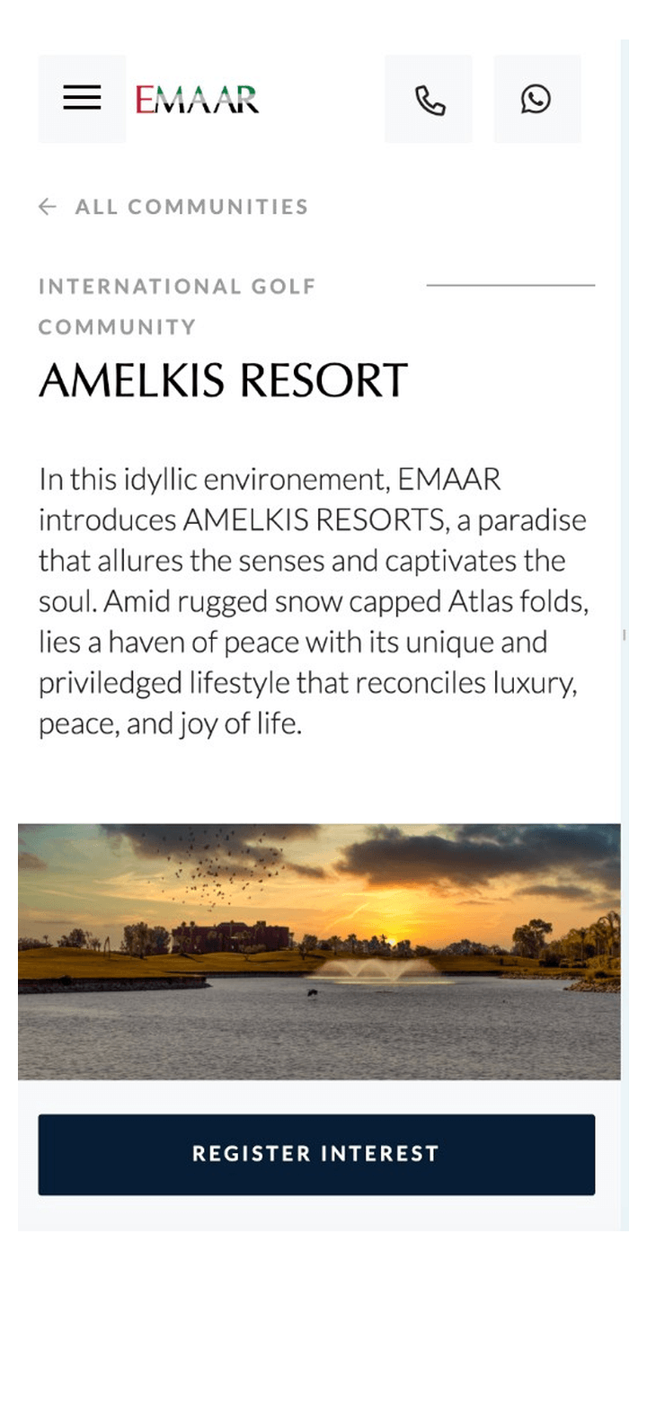 Emaar International websites mobile interface