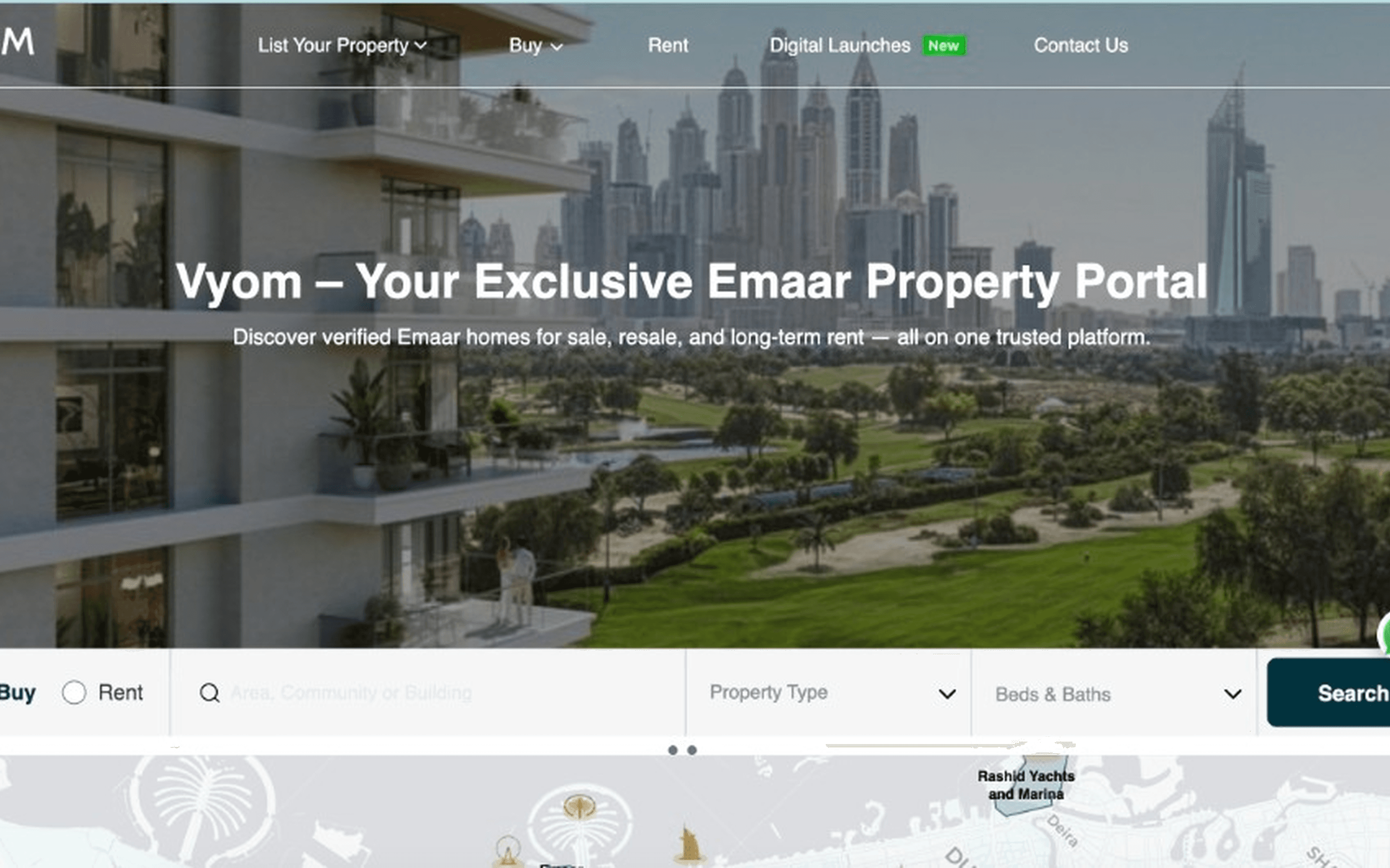 Vyom by Emaar desktop interface